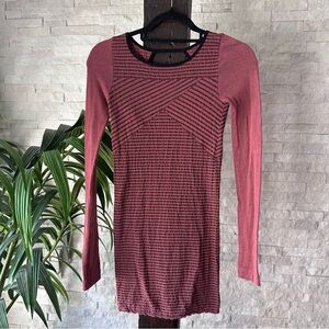 🚯Free People Intimately Free Stripe Bodycon Long Sleeve Rose Pink Black Size m/l